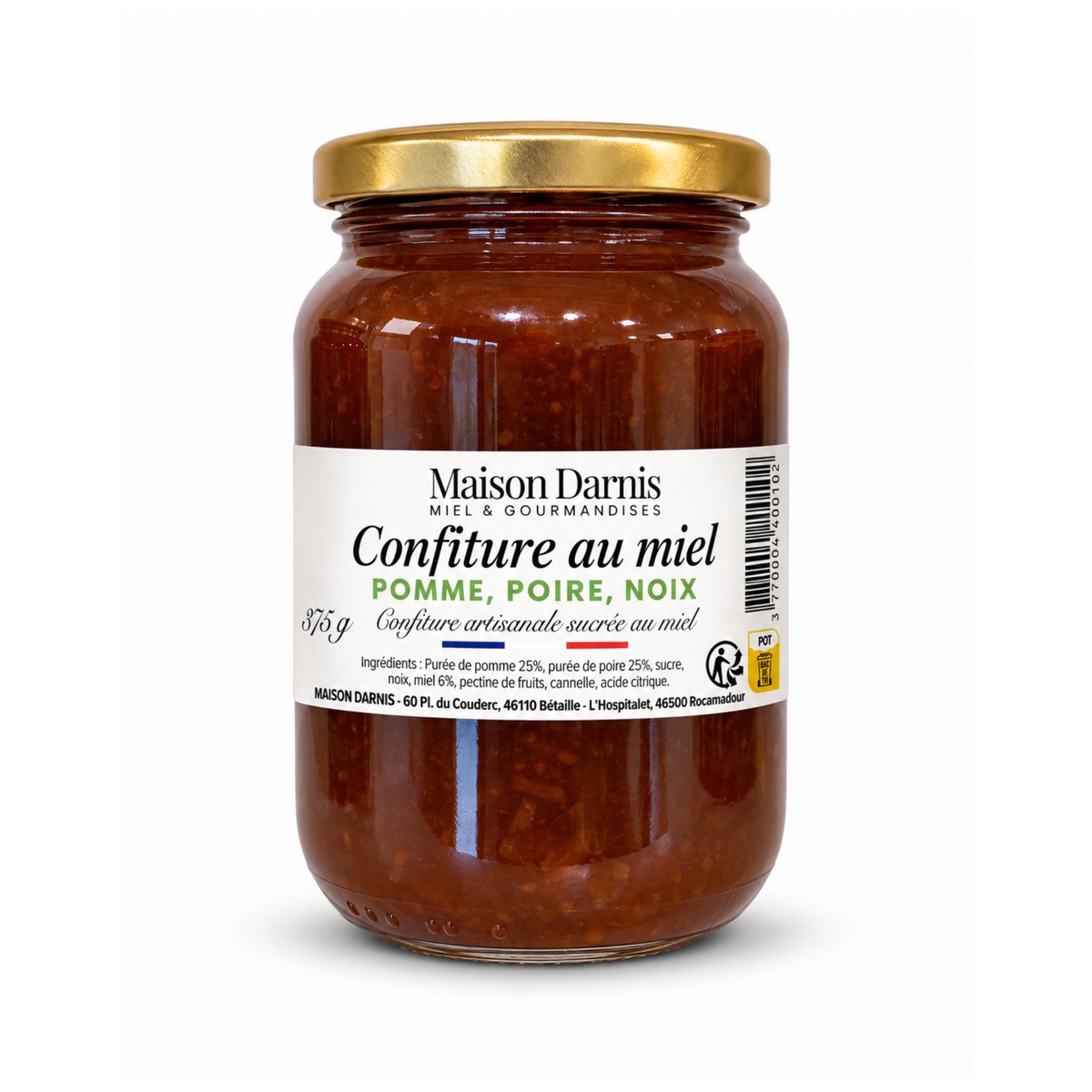 Confiture au miel & pomme, poire, noix