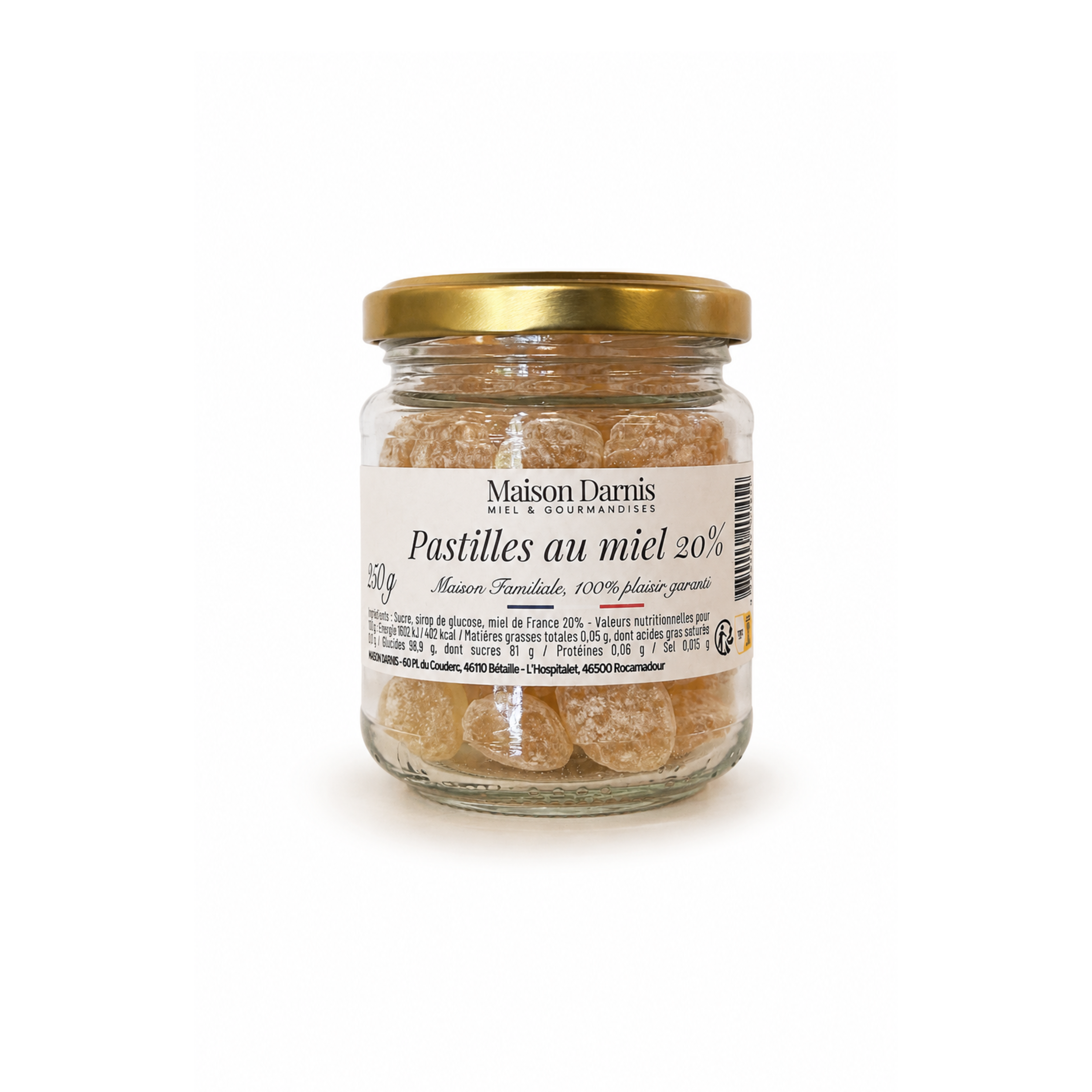 Bonbons pastilles ovales au miel 15%