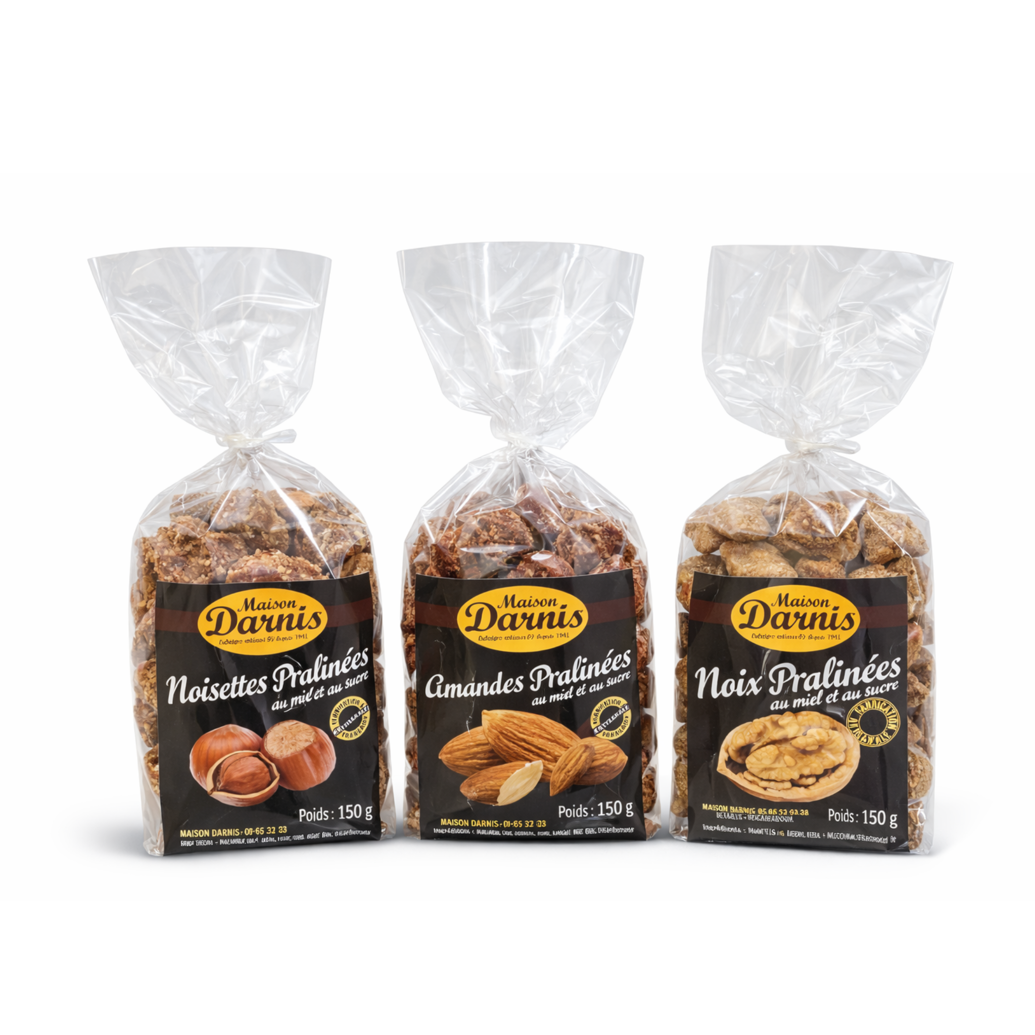 Lot de 3 pralinées au miel (noix, amandes & noisettes)